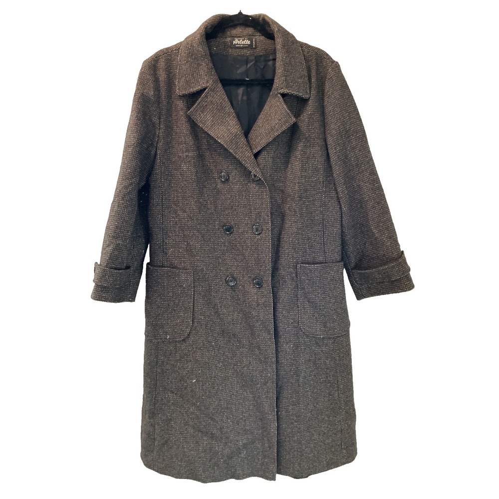 VTG Arlette Brown Wool Double Breasted Pennylane Wool Coat Sz L / 21" PTP